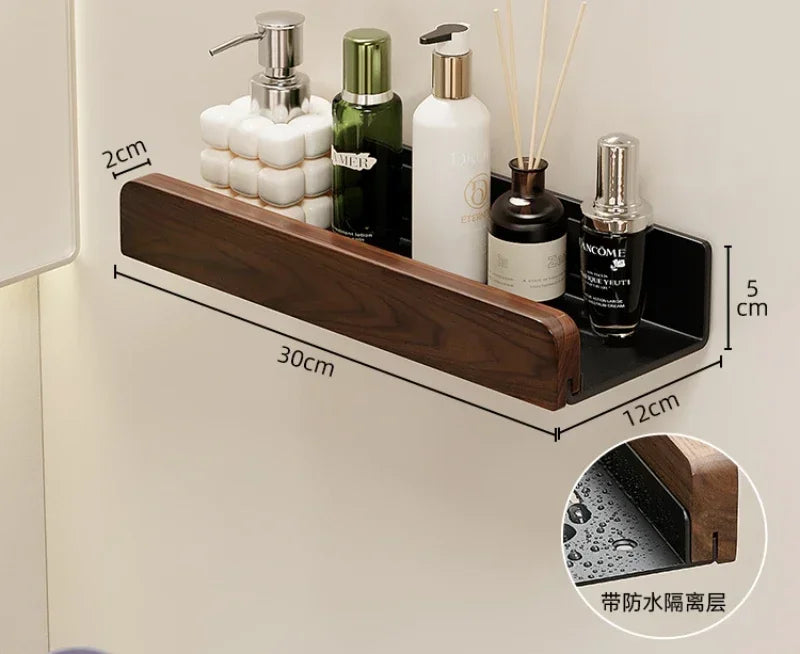 walnut wall shelf for storage and towel rack - vue 10 sur 10