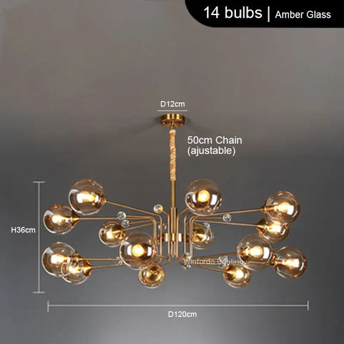 Modern LED chandelier with 10 globes decorative light - vue 15 sur 18