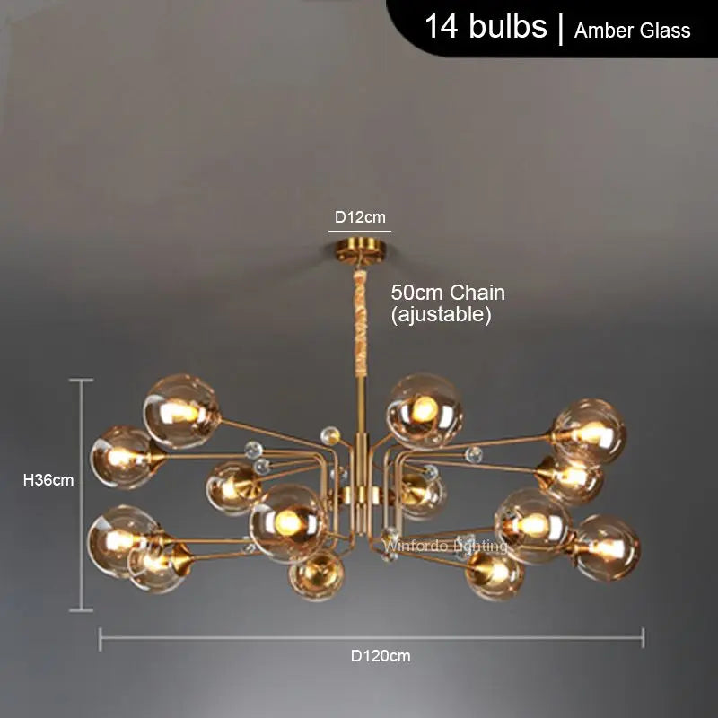 Modern LED chandelier with 10 globes decorative light - vue 14 sur 18