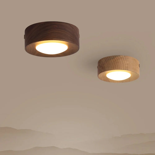 Walnut and ash LED ceiling light for home decor - vue 2 sur 10