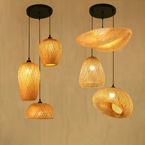 Handmade Chinese style bamboo chandelier with vintage pastoral weaving - vue 7 sur 30