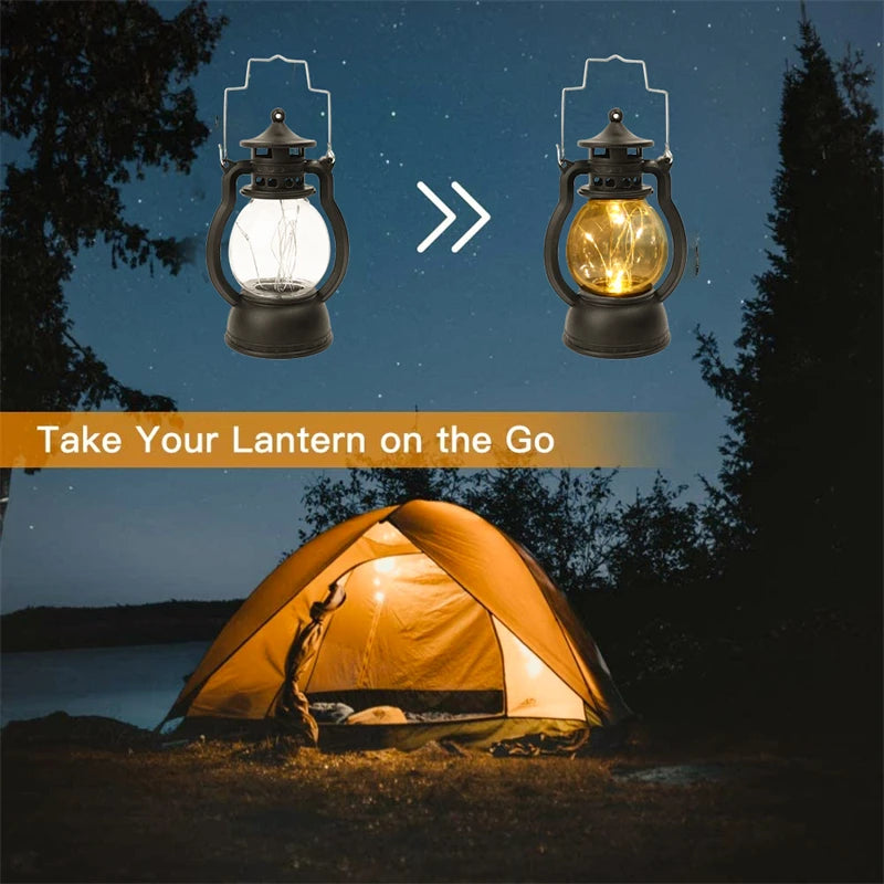 Retro portable LED lamp with dynamic flame for camping - vue 4 sur 10