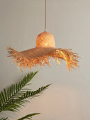 Vintage Japanese handmade woven straw hat pendant light