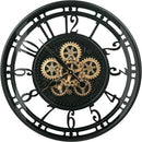 industrial metal wall clock with decorative moving gears
