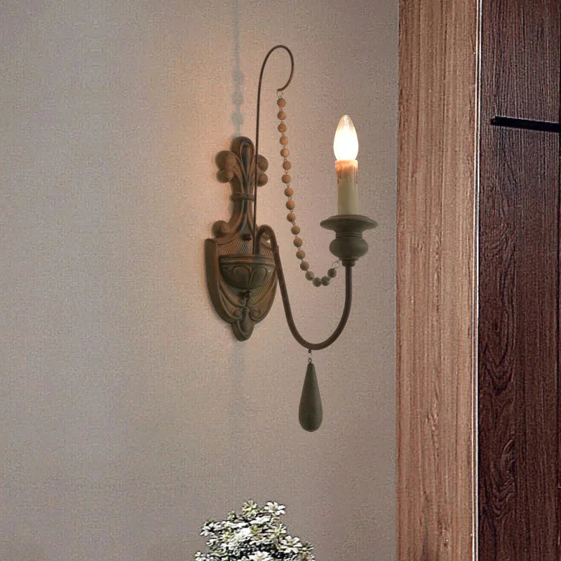 Decorative retro wooden wall light in American country style - vue 3 sur 10
