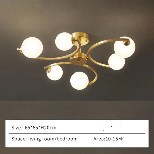 Modern gold copper ceiling light with glass ball and LED - vue 10 sur 10