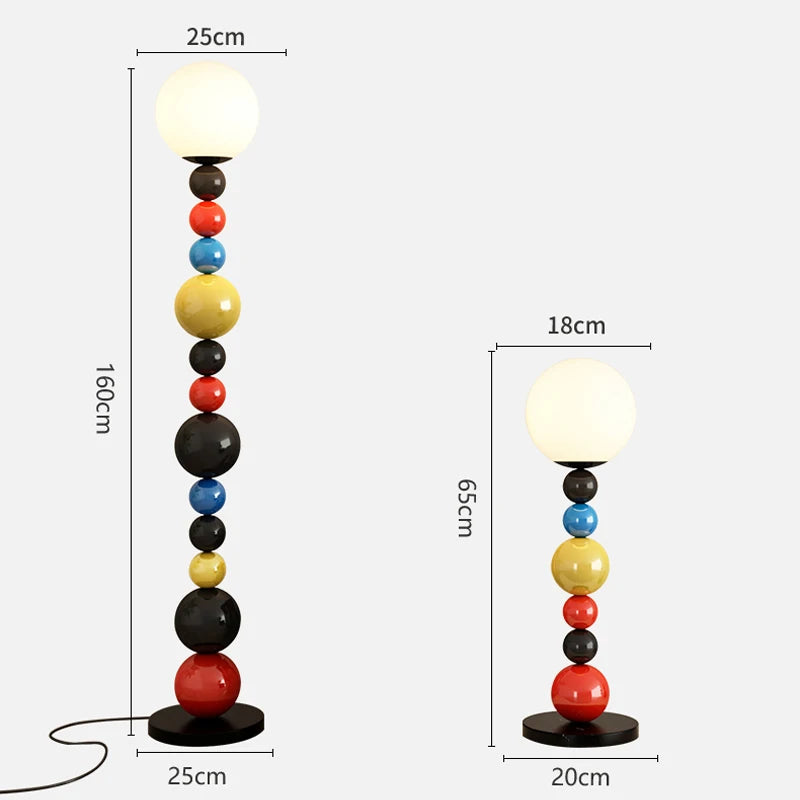 Modern floor lamp with colourful beads and glass shade - vue 5 sur 9