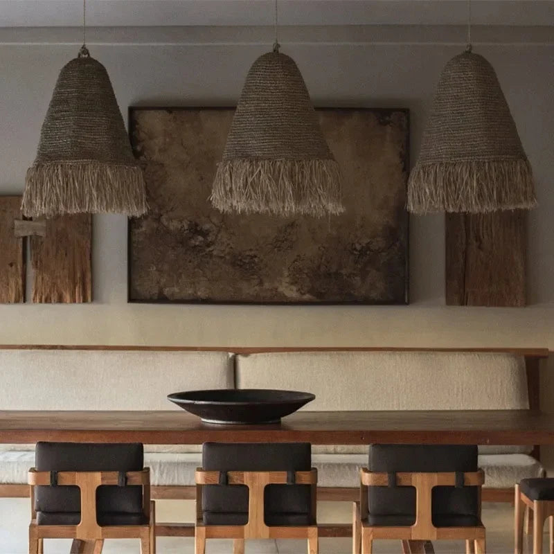 Retro rattan pendant light wabi sabi style for interior decoration - vue 3 sur 11