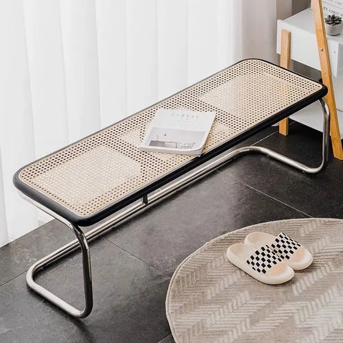 low stool in old Japanese-style rattan for living room or entrance - vue 12 sur 11