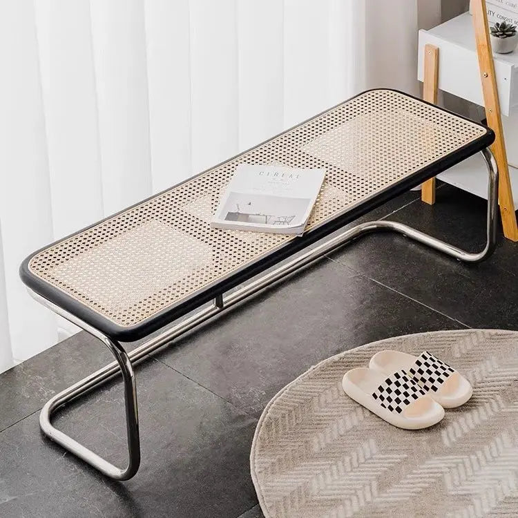low stool in old Japanese-style rattan for living room or entrance - vue 11 sur 11