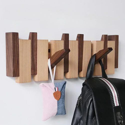 hanging walnut coat rack with creative solid wood hooks - vue 3 sur 15