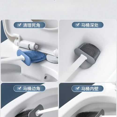 silicone toilet brush set with wall holder for bathroom - vue 5 sur 8