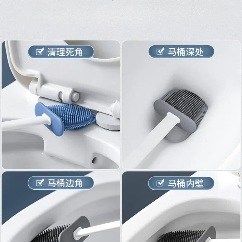 silicone toilet brush set with wall holder for bathroom - vue 4 sur 8
