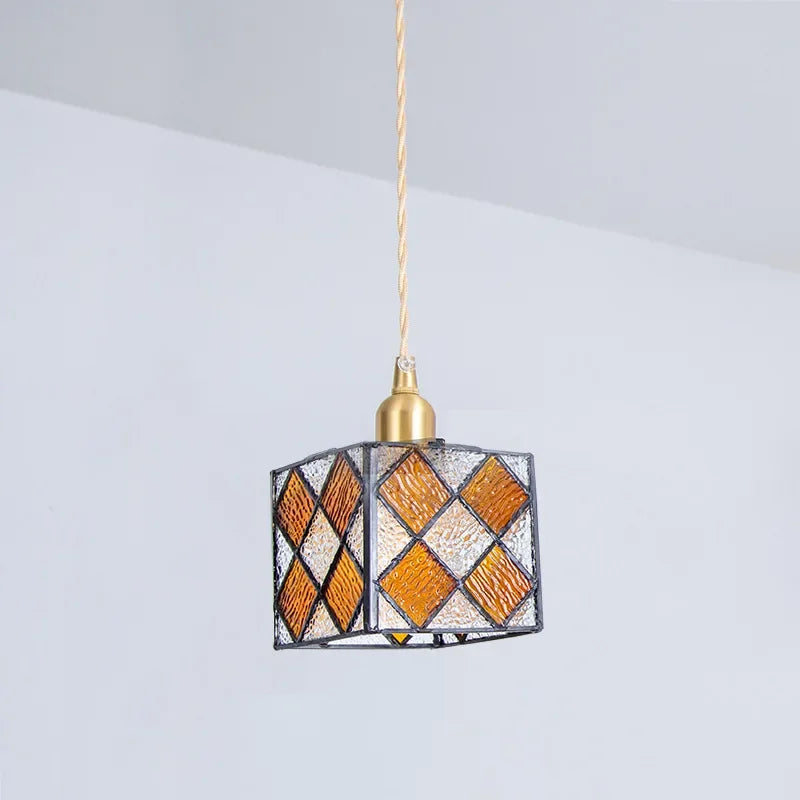 Tiffany style cube stained glass ceiling light indoor decor - vue 5 sur 9