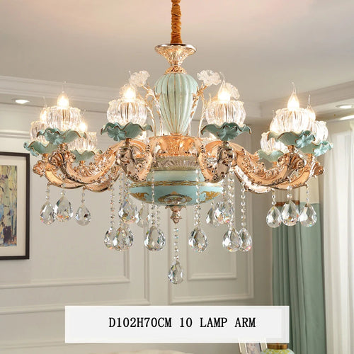 Modern luxury European retro crystal and ceramic chandelier - vue 10 sur 13