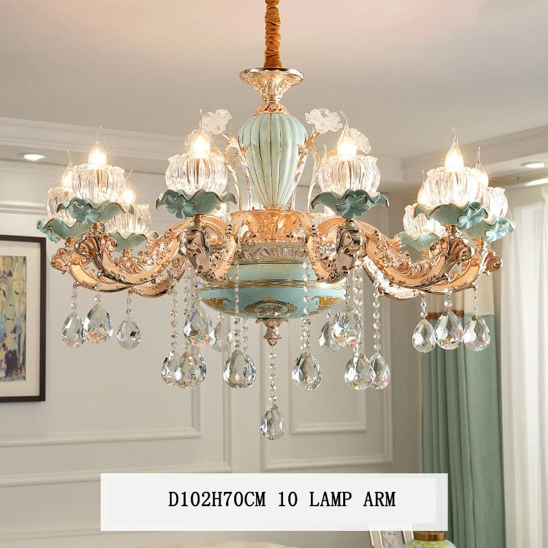 Modern luxury European retro crystal and ceramic chandelier - vue 9 sur 13