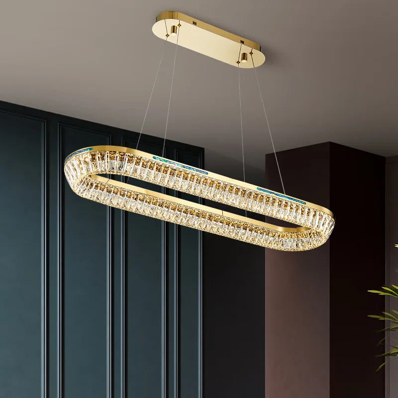 Modern crystal and copper chandelier three-tier indoor lighting - vue 3 sur 14
