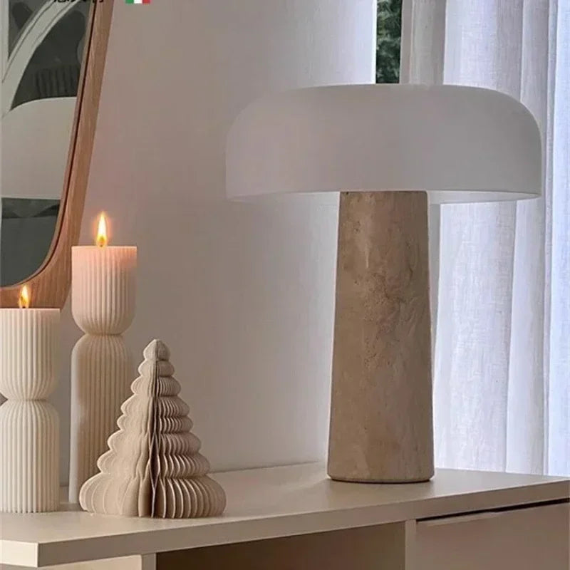 natural travertine table lamp creative design decorative mushroom
