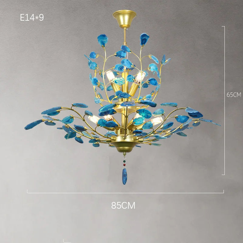 Natural agate LED chandelier ideal for romantic décor - vue 9 sur 15