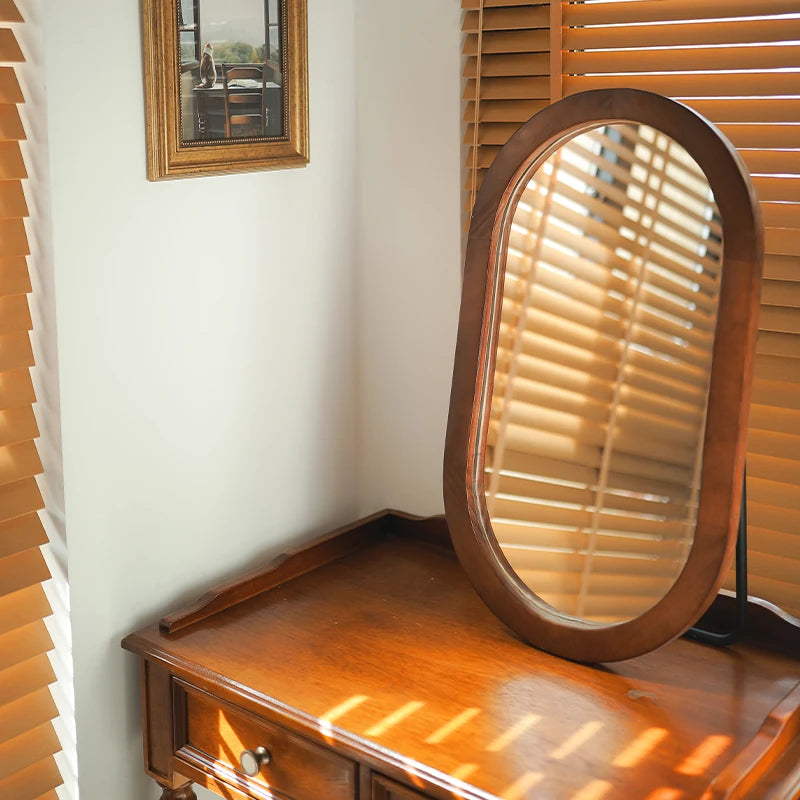 oval decorative mirror in vintage Nordic style wood