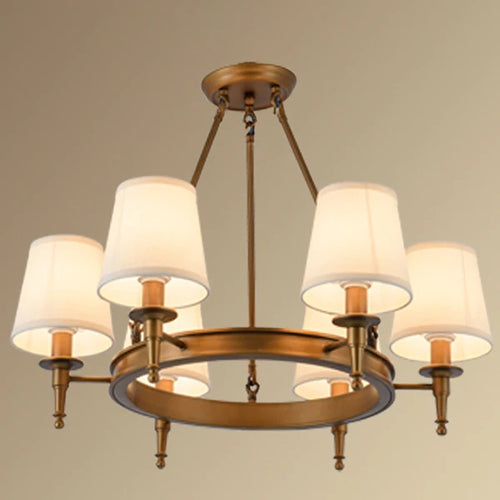 Retro iron pendant light with fabric lampshade