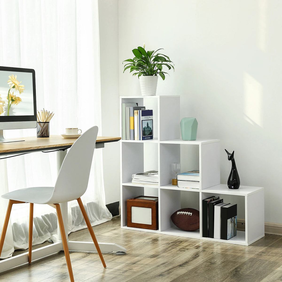 VASAGLE Stair Shelf, Bookcase, Step Shelf, Standing Shelf, with 6 Cubes, Ladder Shelf, Room Divider, Cube Shelf - vue 4 sur 8