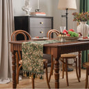 Green jacquard floral table runner with tassels countryside style