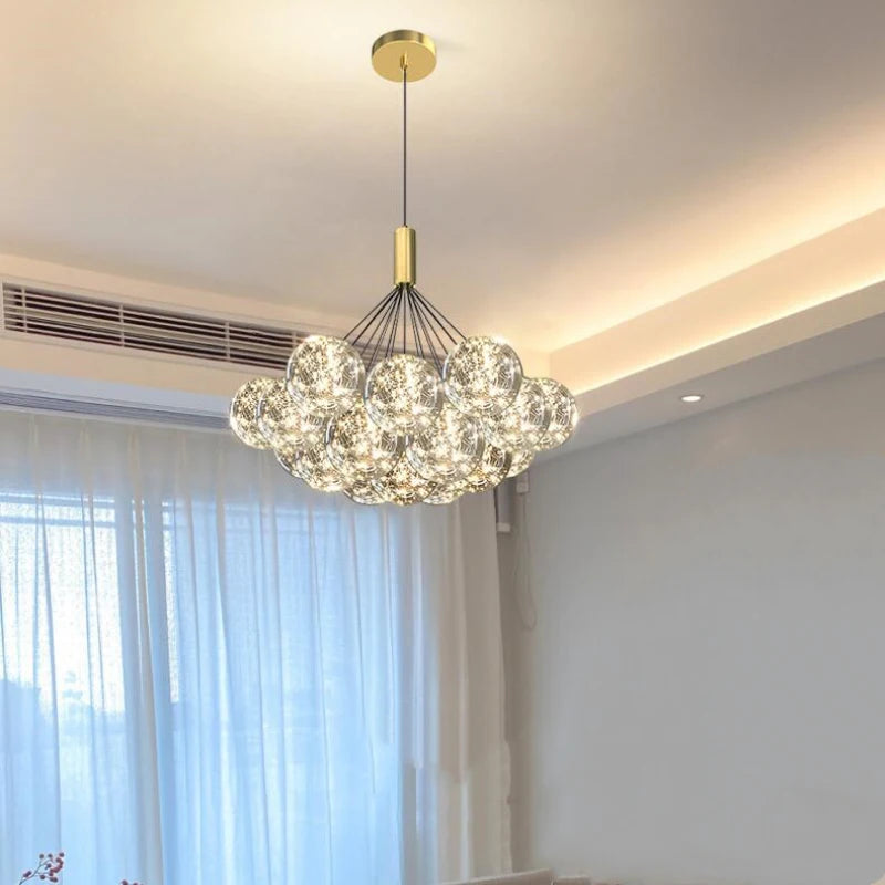 Clear glass bubble chandelier with romantic starlight effect
