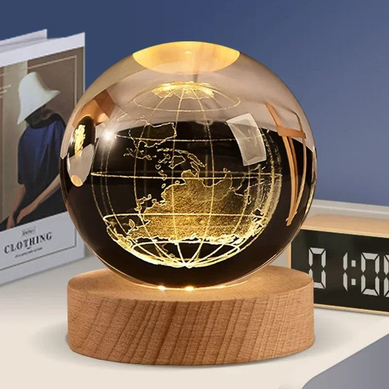 3D crystal night light solar system wooden decorative gift