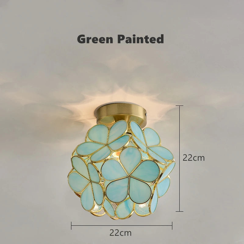 Vintage glass and copper chandelier with decorative luminous petals