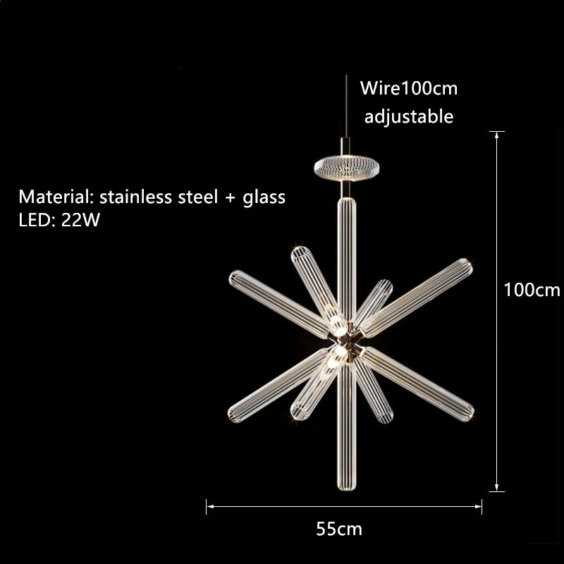 Adjustable nordic clear glass light tube pendant - vue 12 sur 20