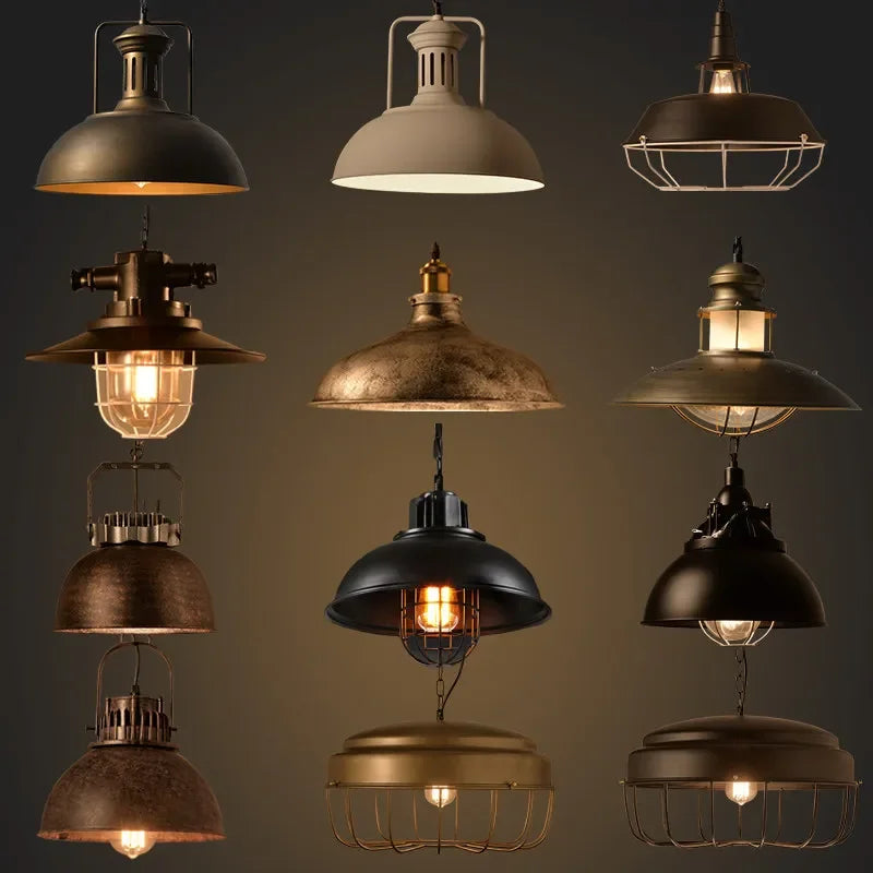 Industrial retro pendant light vintage with LED E27 bulb for bedroom dining kitchen bar - vue 3 sur 23