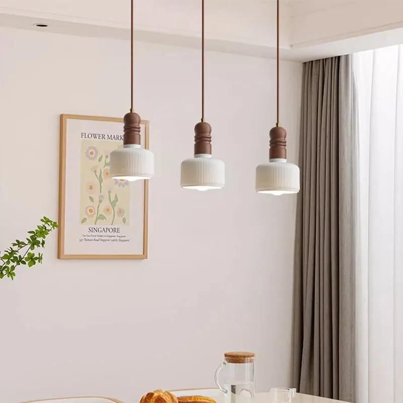 Nordic style LED pendant light in solid wood and ceramic