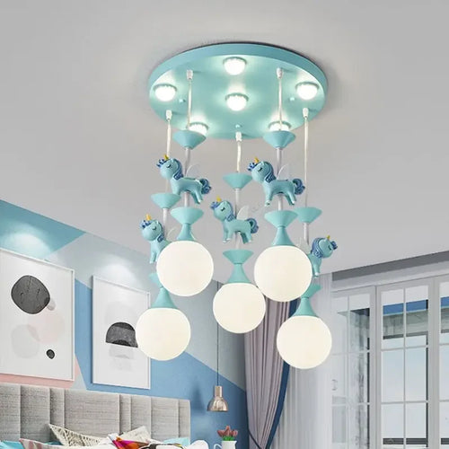 Modern LED carousel chandelier for children's princess room - vue 4 sur 12