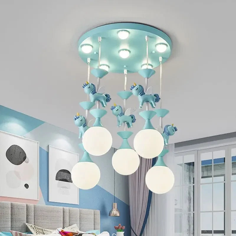 Modern LED carousel chandelier for children's princess room - vue 3 sur 12