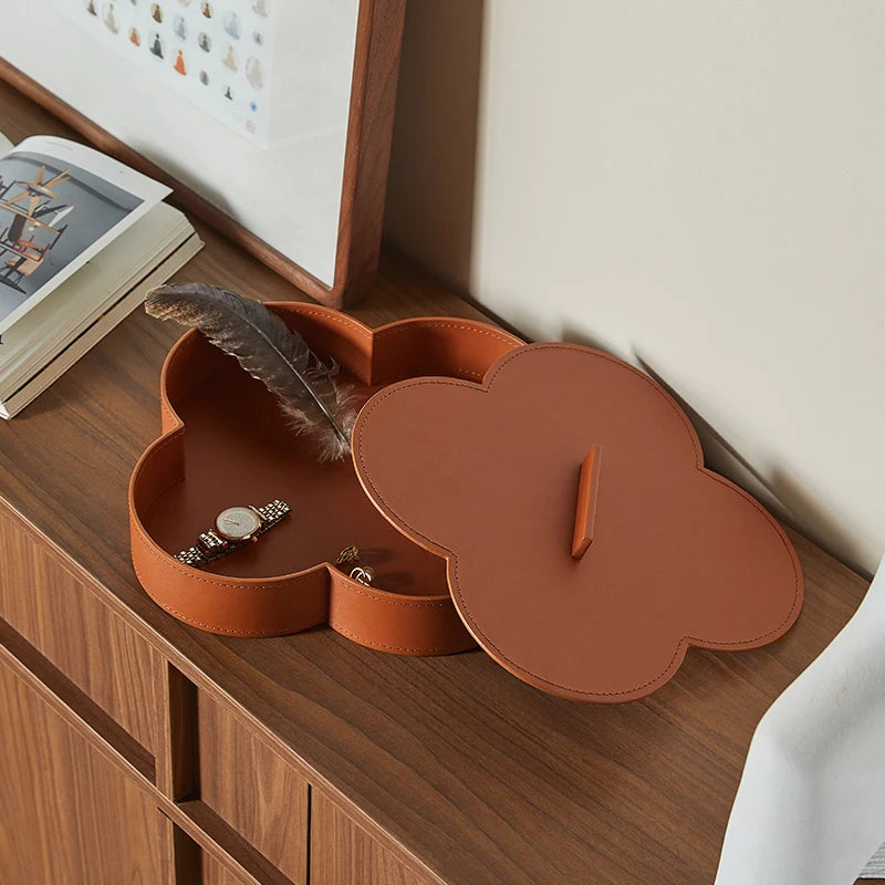 Premium round leather storage box for jewellery and decorative items