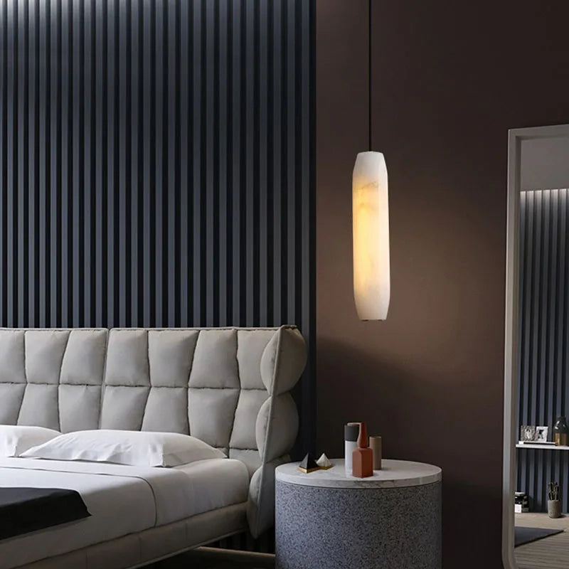 Modern natural marble pendant light with adjustable brass wire