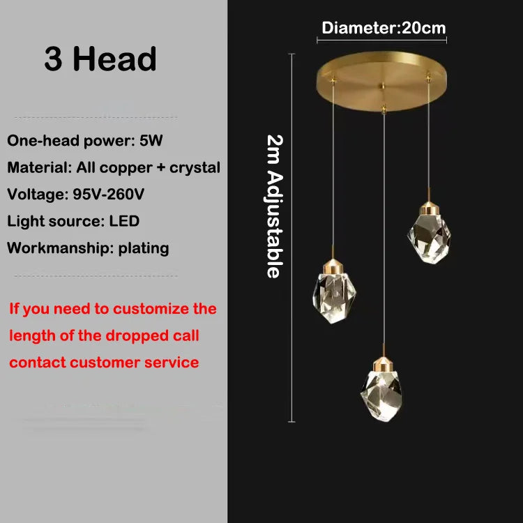 Modern elegant copper crystal LED chandelier - vue 7 sur 16