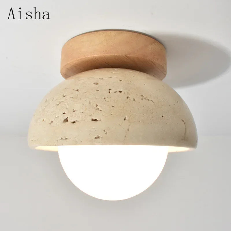Cave stone and walnut ceiling light for elegant interiors