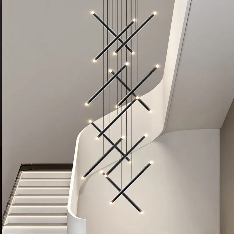 Modern LED chandelier long column stair and living room pendant