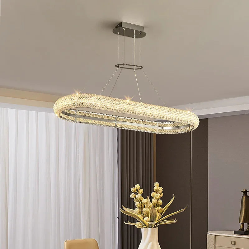 Modern chrome and crystal chandelier for interior decoration - vue 5 sur 12