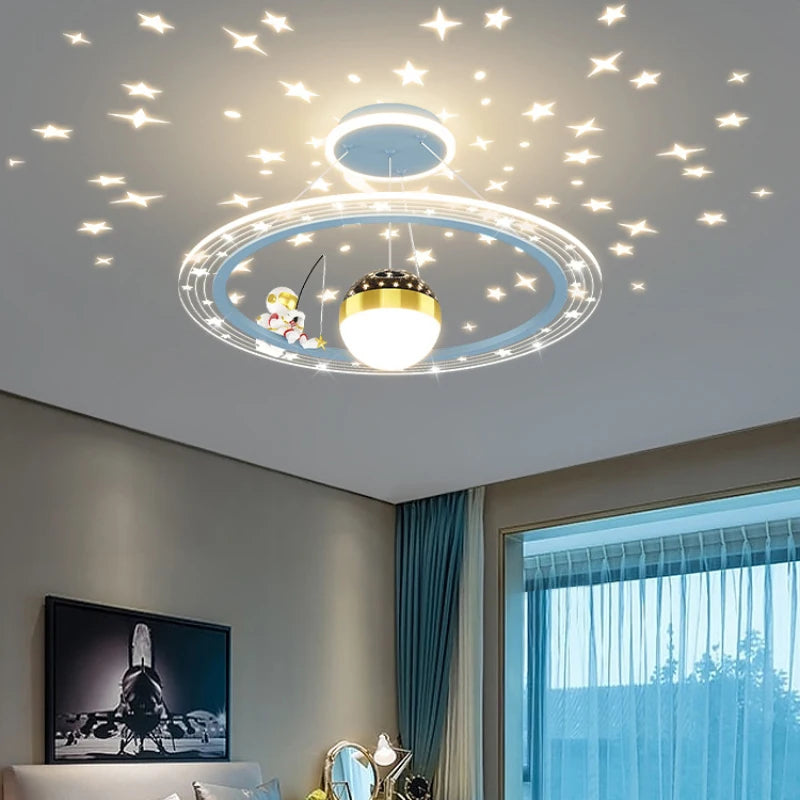 Dimmable round LED astronaut chandelier for children's room - vue 5 sur 12