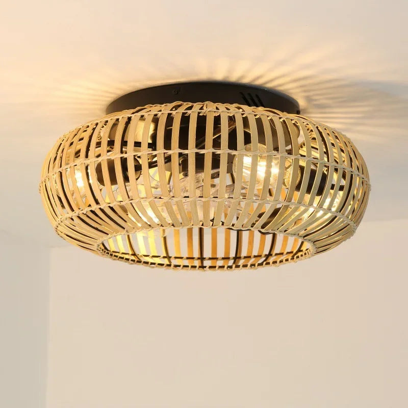 Silent bamboo ceiling fan with light and remote control