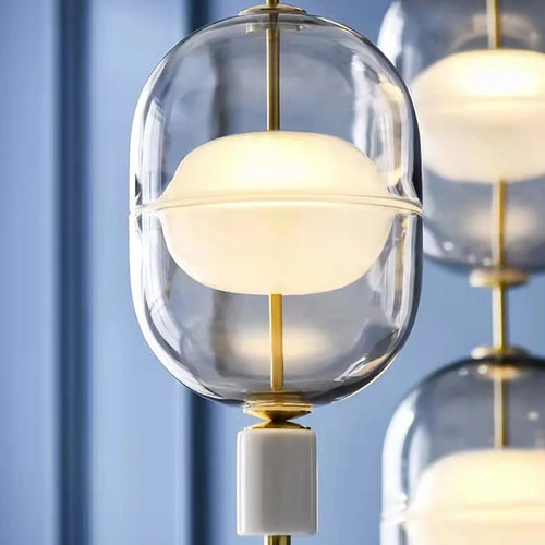 Nordic glass, marble and gold metal pendant light - vue 3 sur 8
