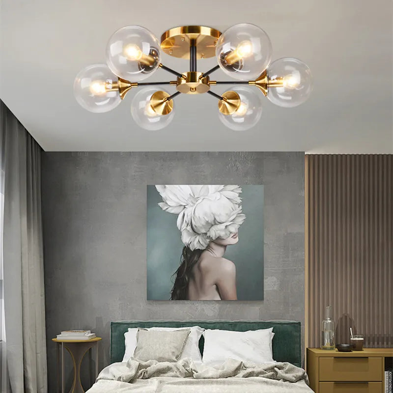 Clear and smoked grey glass LED ball chandelier - vue 3 sur 22