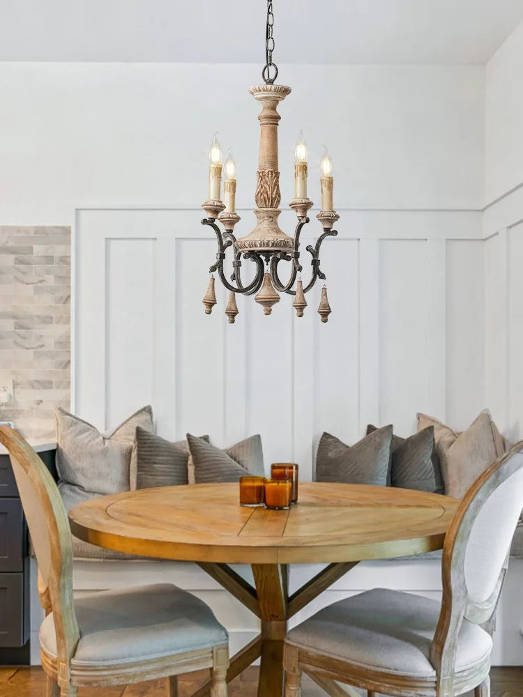 Vintage carved wood chandelier for elegant home lighting - vue 4 sur 8