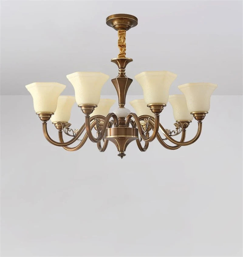 Vintage copper chandelier with frosted glass lampshade - vue 4 sur 20