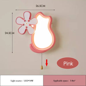 Cute wall light with cat and flower for children