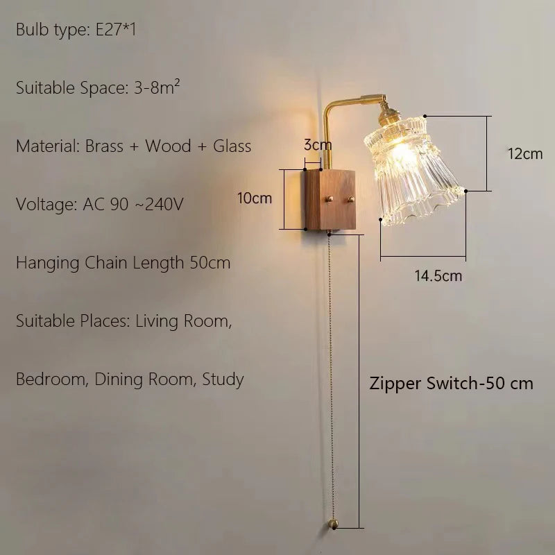 Japanese vintage wooden wall light minimalist LED lamp - vue 13 sur 13