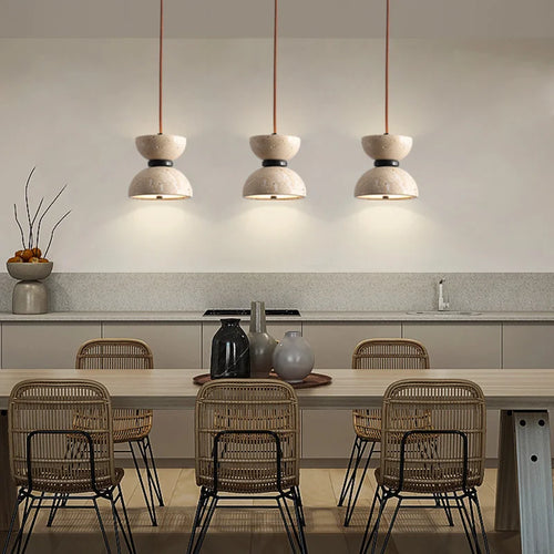 Retro natural stone pendant light with decorative LED lighting - vue 3 sur 6